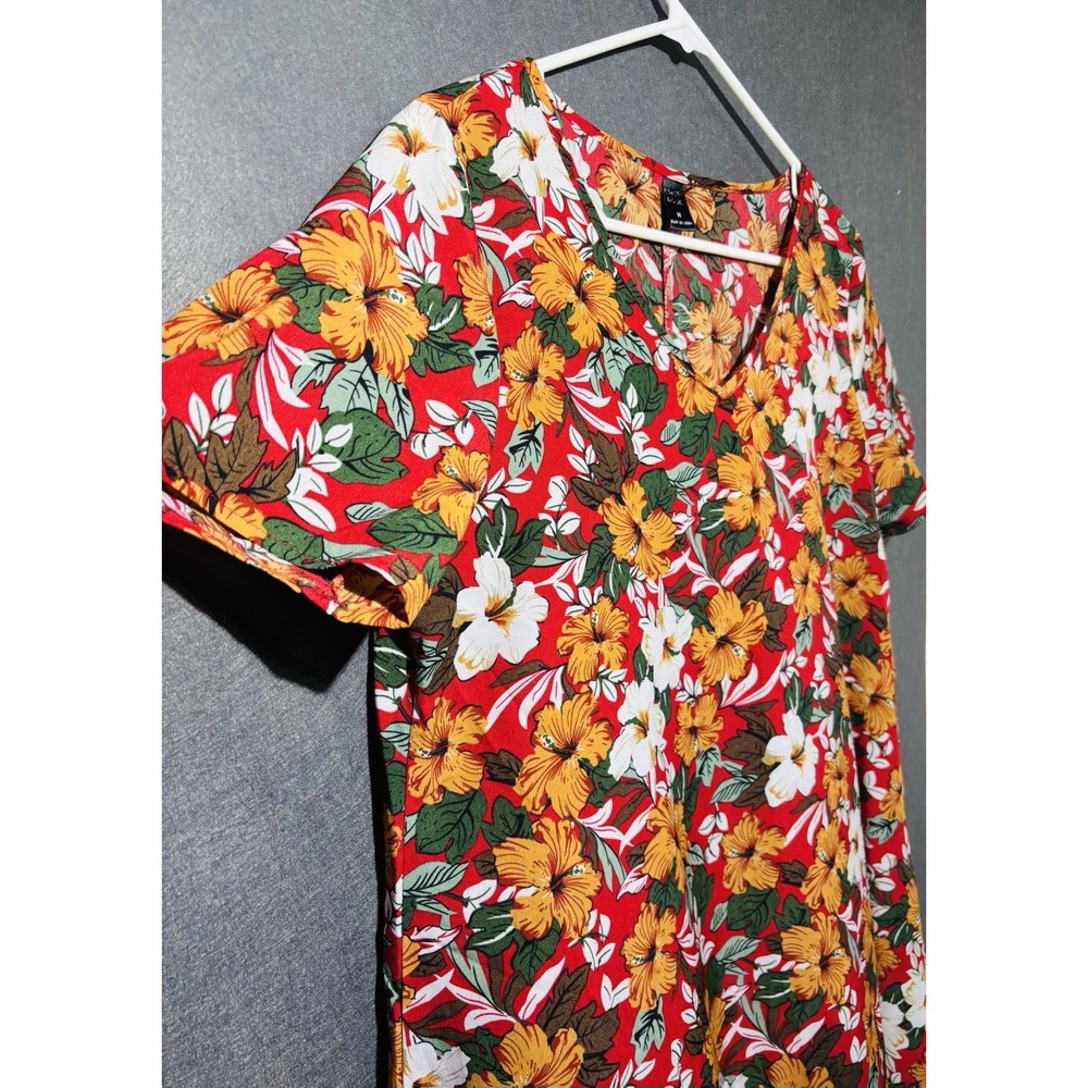 Emery Rose Dress Women's M Red Floral Tunic Short Sleeve - Picture 3 of 16